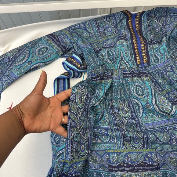 NWT Soft Surroundings V-neck embroidered blue Eugenie Maxi Dress size Small - Picture 9 of 13